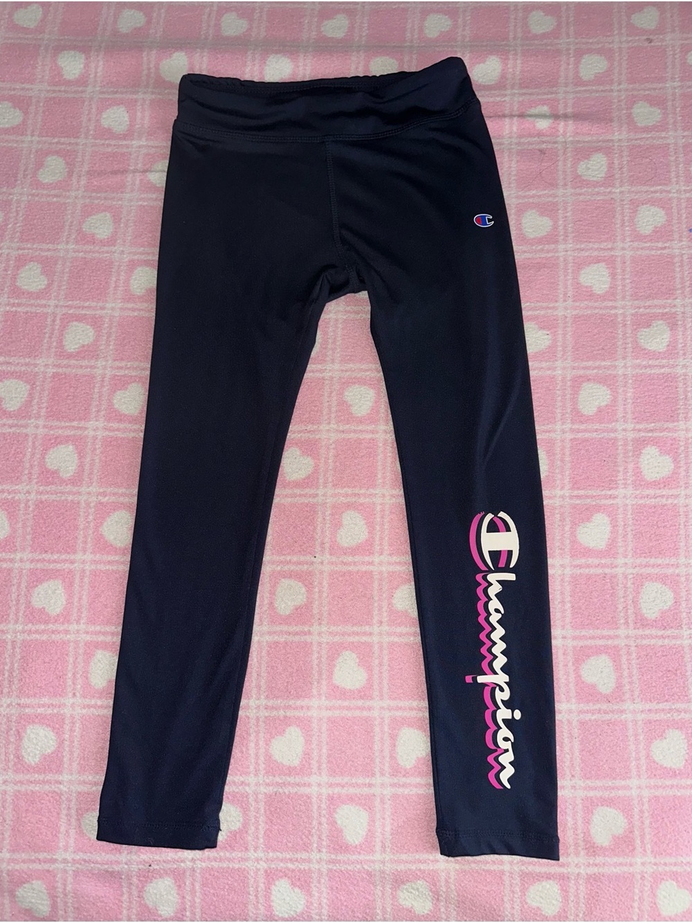 Champion Black Girls' Leggings with Pink Script Logo
